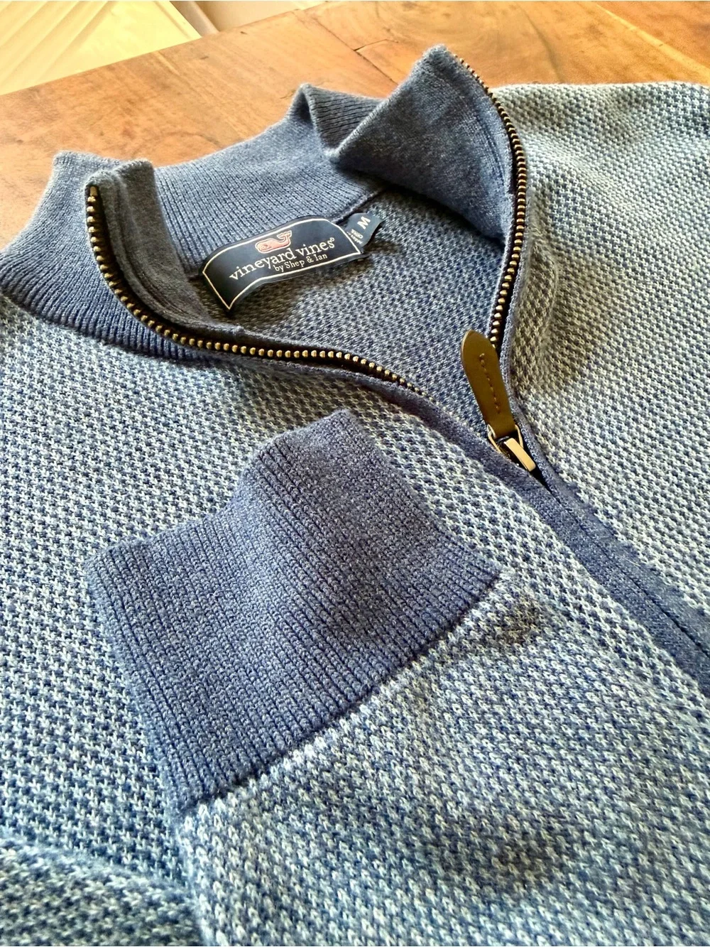 Vineyard Vines $128 Mens Saltwater Quarter-Zip Sweater, Heather Blue